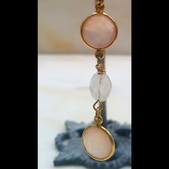 Rose pink Chalcedony and moonstone earrings! - Picture 3 of 4