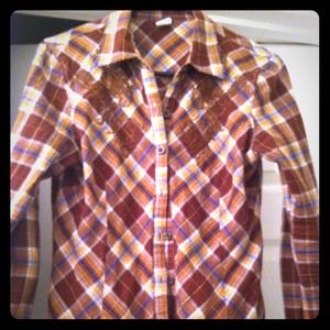 Brown long sleeves plaid shirt