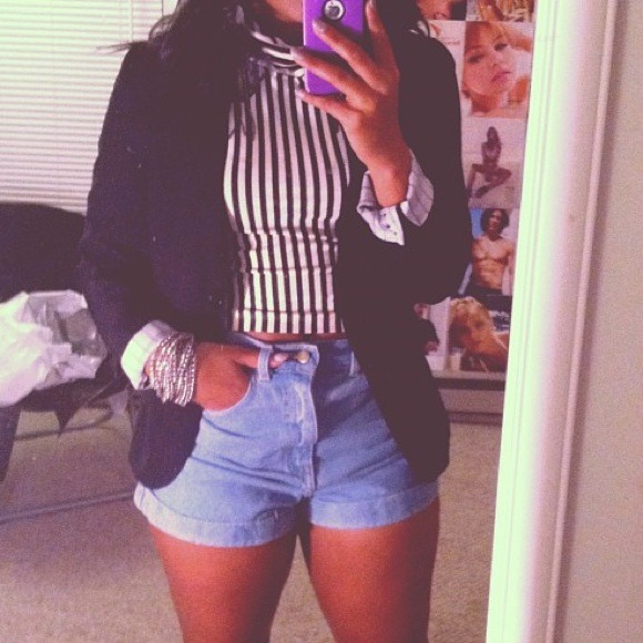 American Apparel Creme Black Strip Top