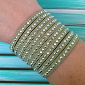 Celery green cuff bracelet with small silver studs