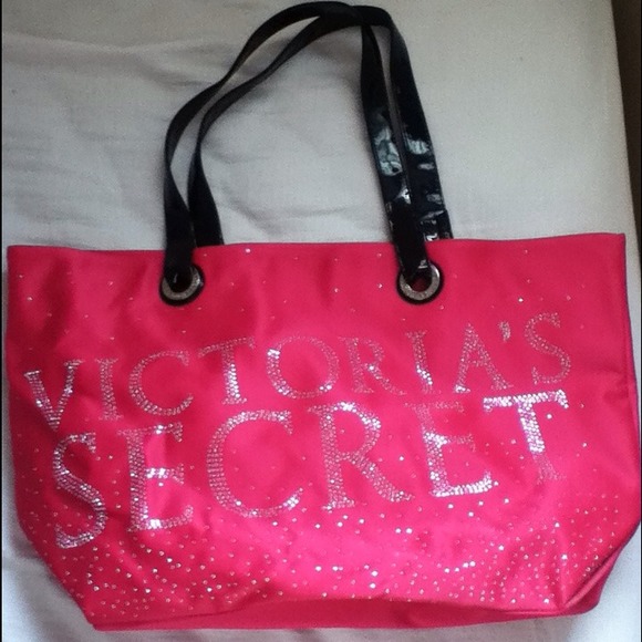 Vs pink rhinestone tote