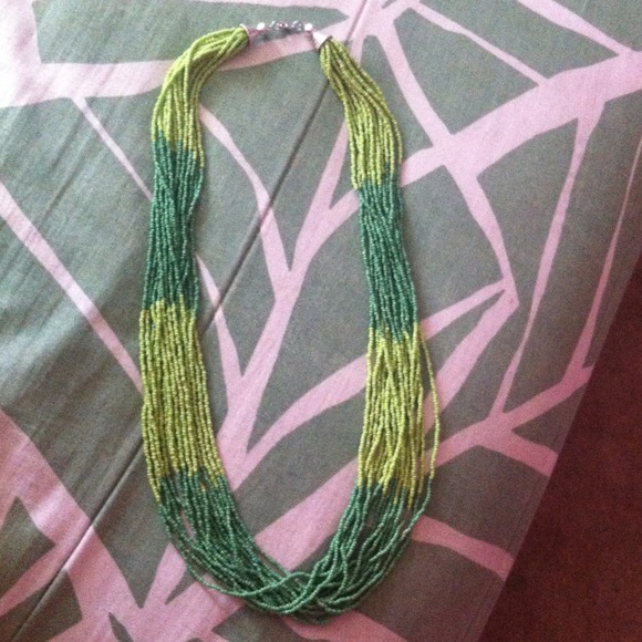 Dark green and lime green beaded necklace
