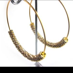 Gold Rhinestone Hoop Circle Earrings
