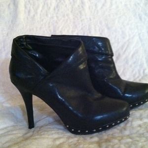 Black leather studded booties