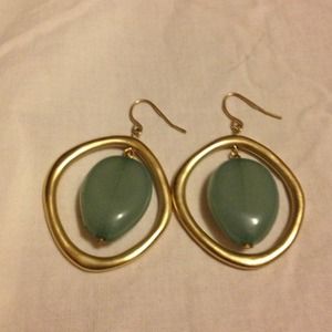 Green stone dangling earrings