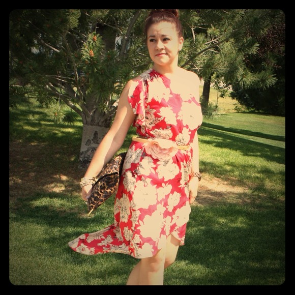 Angie Dresses & Skirts - One-Shoulder Hi-Low Floral Dress