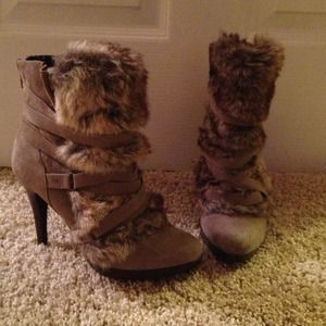 Tan furry booties
