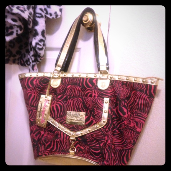 Betsey Johnson- hot pink/ black zebra bag