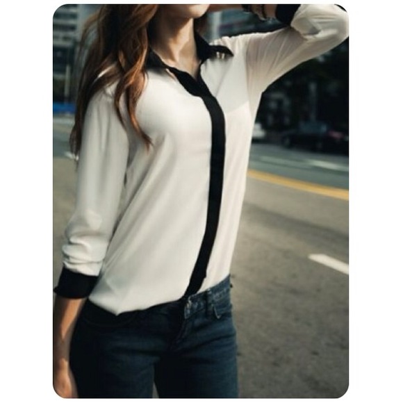 🐚NOT AVAIL🐚 New White&Black Chiffon Blouse - Picture 2 of 2