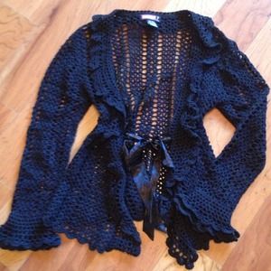 Black open crochet sweater