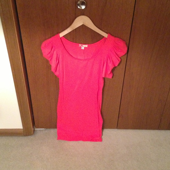 Coral Dress with Ruffled Sleeves
