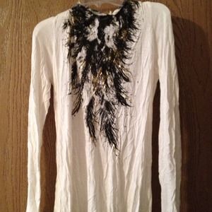 Reduced LS Cream shirt w/black & gold design