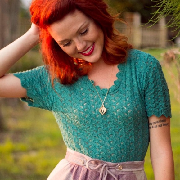 Vintage Turquoise Knit Top Sz S/M