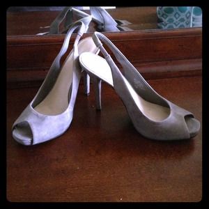 Nine West grey suede sling back peep toe pumps-7.5