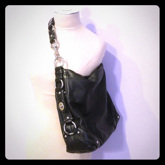 COACH "Carly" large, black leather, and chrome