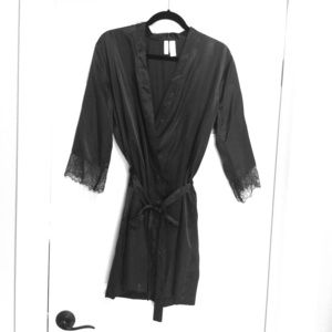 Black Silky Robe with Lace