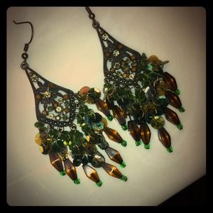 Earrings green and bronze