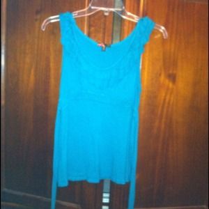 Teal ruffle front tank