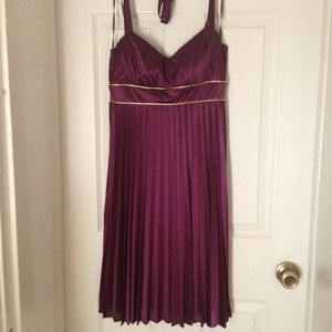 Plum semi formal dress with gold accents