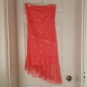 Strapless salmon floral dress