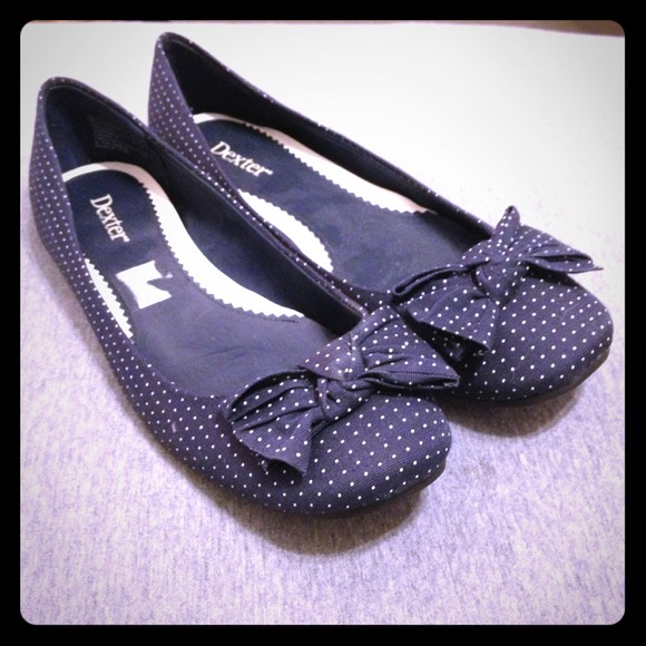 Dark blue flats w/ white polka dots