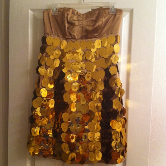Gold and Bronze Strapless Mini Dress. Size 4.