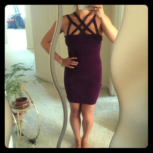 SOLD - Bebe purple cut out bandage dress