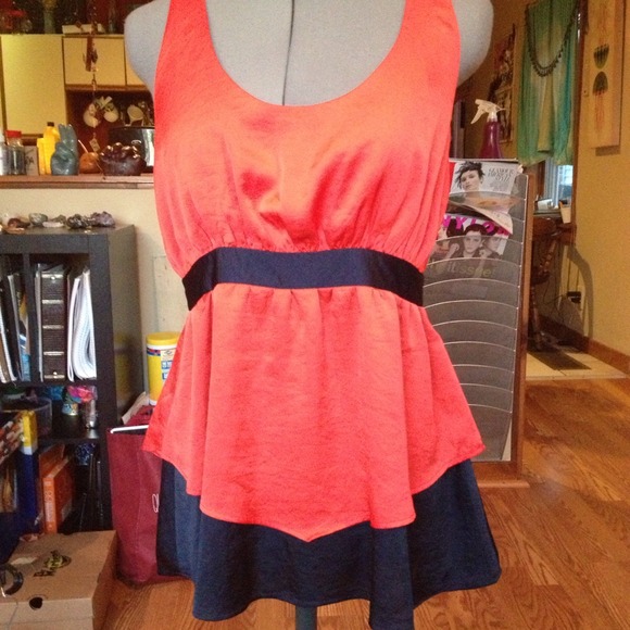 Lucca couture navy/poppy tank top with back zipper