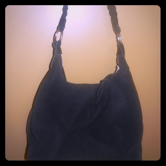 New Black Suede Leather Hobo with Braided Strap