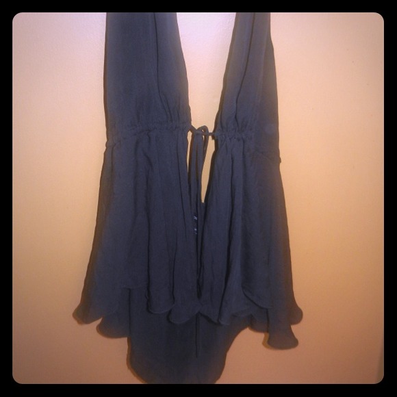 Black Silk Flirty Halter Blouse