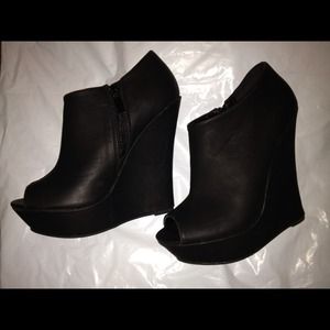 black wedge peep toe bootie