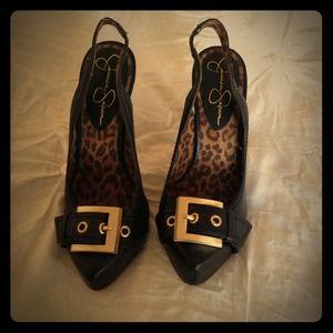 REDUCEJessica Simpson gold buckle Slinbacks size 6