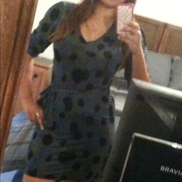 blue and black polka dot dress