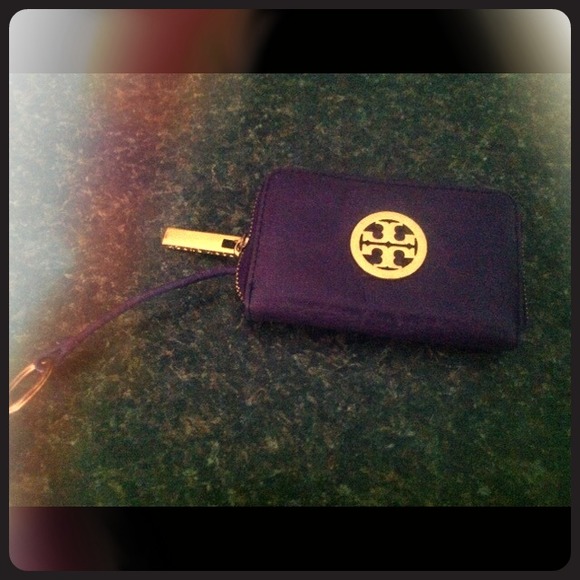 Tory Burch Purple Leather Zip Coin Purse Keychain