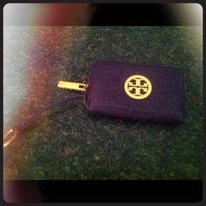 Tory Burch Purple Leather Zip Coin Purse Keychain
