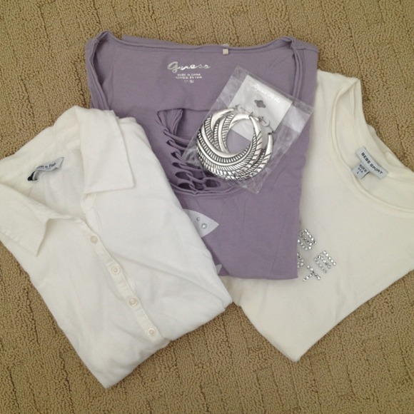 3pcs tops + 1pair hoop earrings bundle