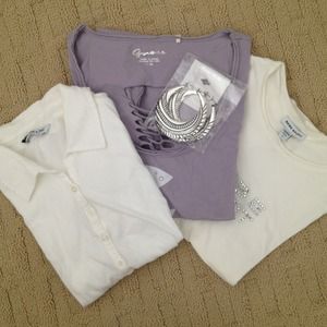 3pcs tops + 1pair hoop earrings bundle