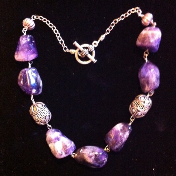 Amethyst and Bali silver necklace