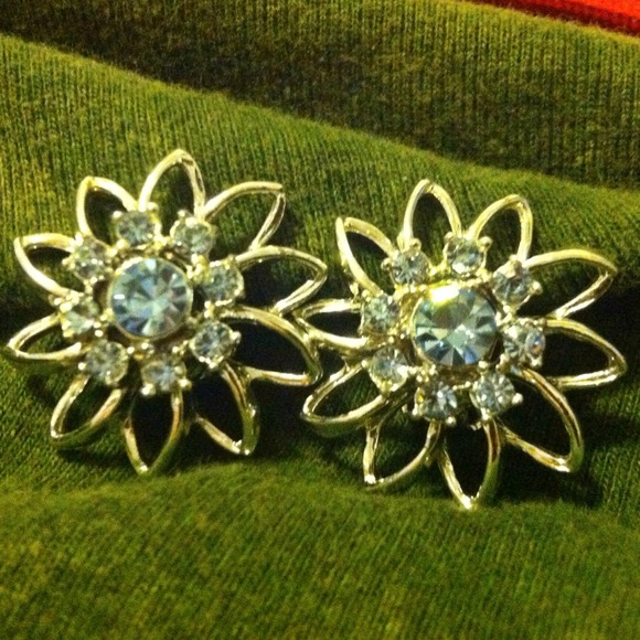 Shiny silver and blue stone clip ons