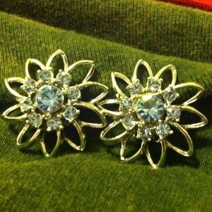 Shiny silver and blue stone clip ons