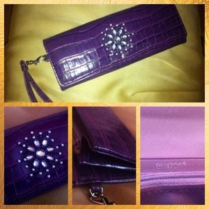 Purple, Buxton, Leather Clutch w/strap
