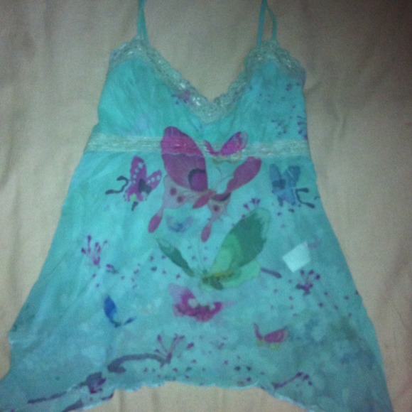 Teal butterfly sheer top