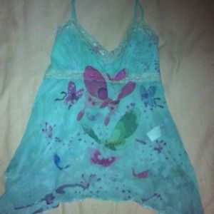 Teal butterfly sheer top