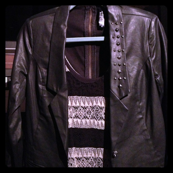 RESERVED Black studded long leather jacket