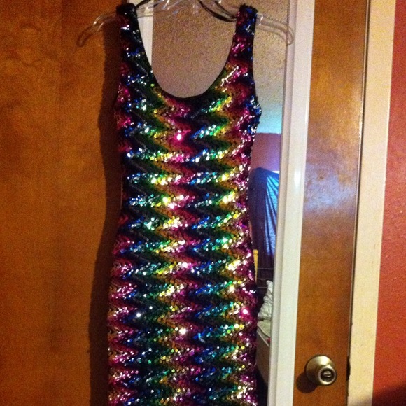 Multi-colored sequin dress.