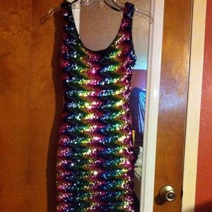Multi-colored sequin dress.