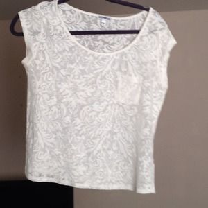 See through lace white crop top
