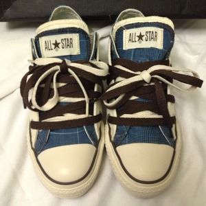 ♦RESERVED♦Cream/Teal Plaid Converse Sneakers