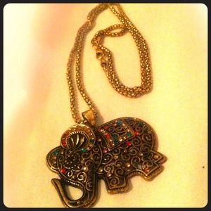 Vintage texture long elephant necklace