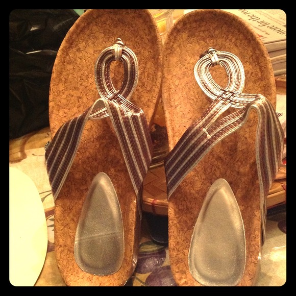 Copper & silver accent cork sandals